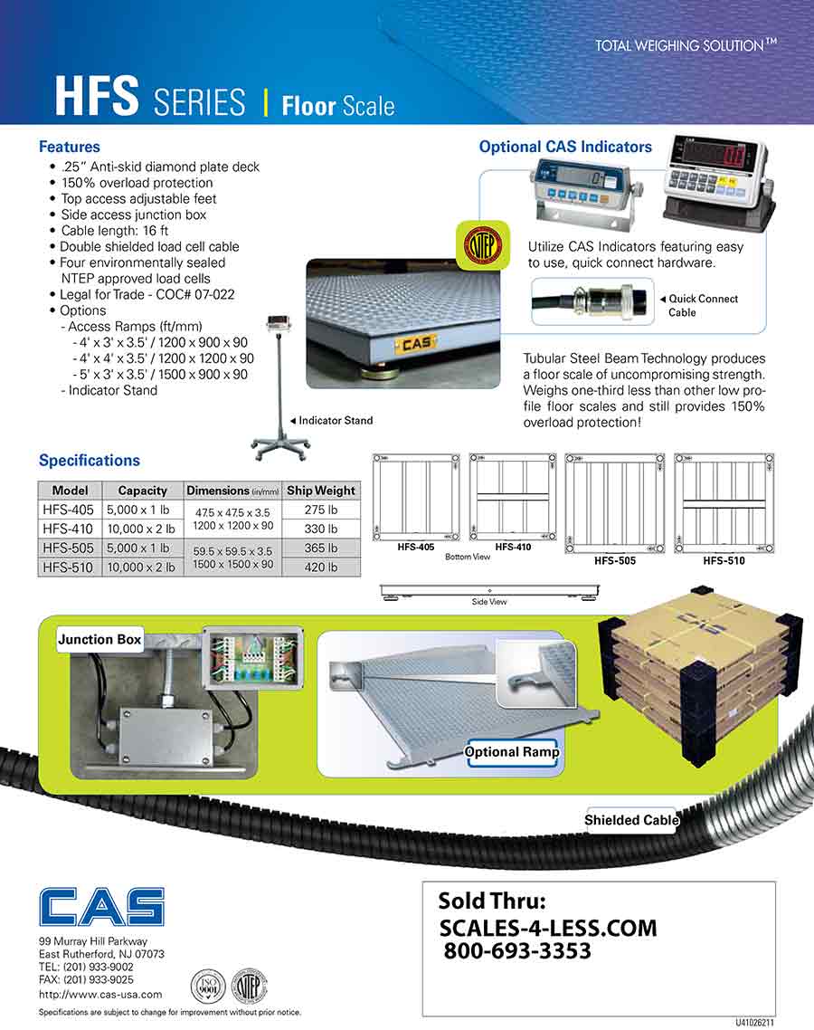 CAS Floor Scale 4' x 4' 5000 lb Capacity HFS-405
