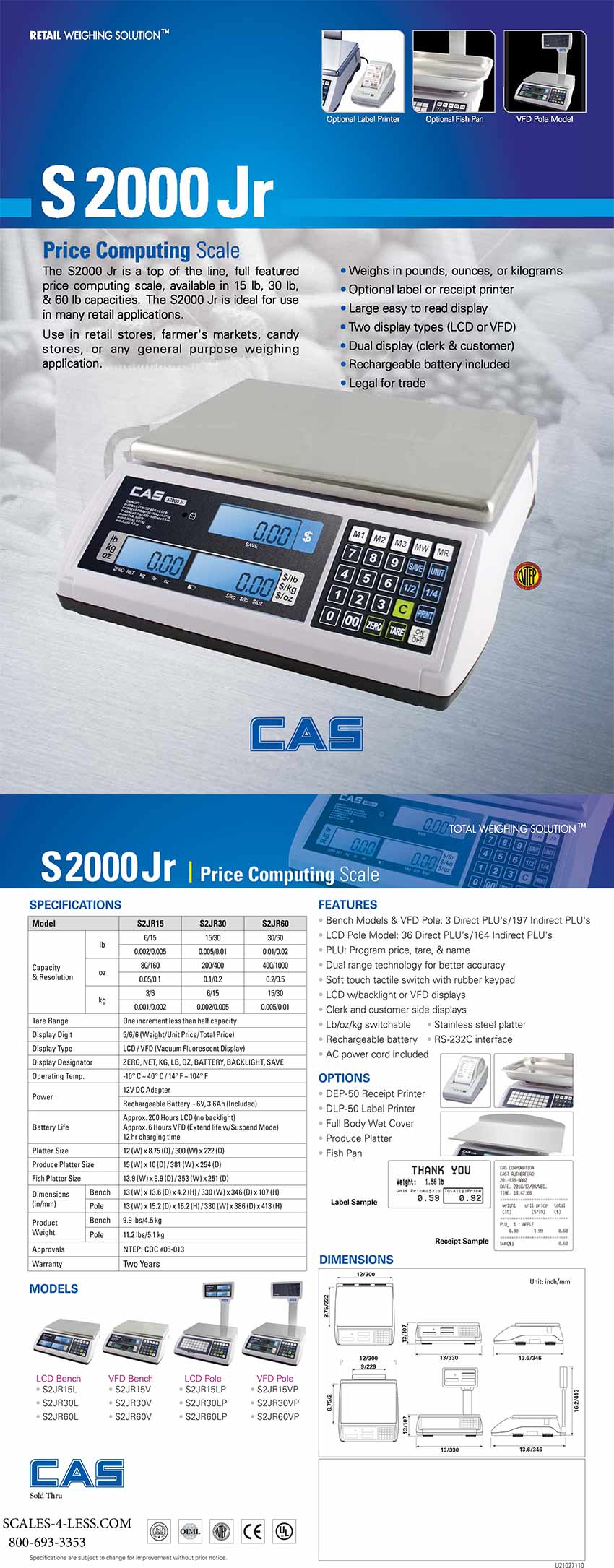 CAS S-2000 Jr. Retail Ntep Price Computing 60lb 